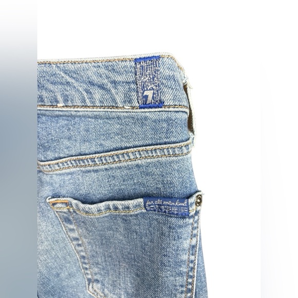 7 For All Mankind Edie High-Rise Patchwork Straight Ankle blue jeans sz 26 - Picture 11 of 13